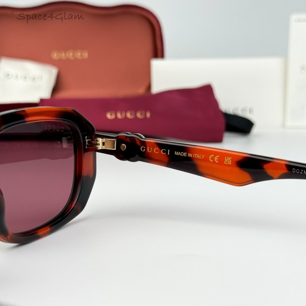 BRAND NEW Gucci GG1535S 005 Orange Havana Violet Women Geometric Sunglasses - Picture 8 of 8